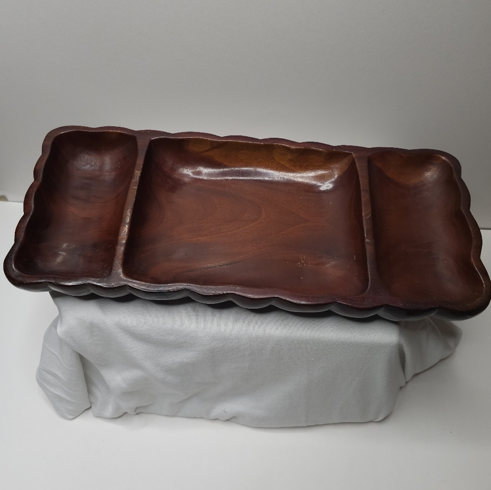 Vintage Mahogany Hand Carced Wood tray "made in Haiti"